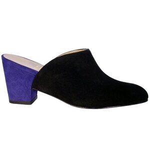 FERRAGAMO New $895 Suede Color Block Blue Heel Mules 5.5B - Made in ITALY